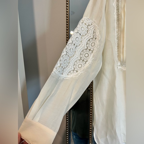 Cynthia Rowley Ivory Riley Lace Tuxedo Shirt - Picture 2 of 7